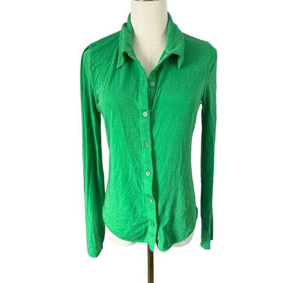 Wilfred Aritzia Pose Green Button-Up Shirt Tencel Lyocell Demure Bold Maximalist - Picture 2 of 13